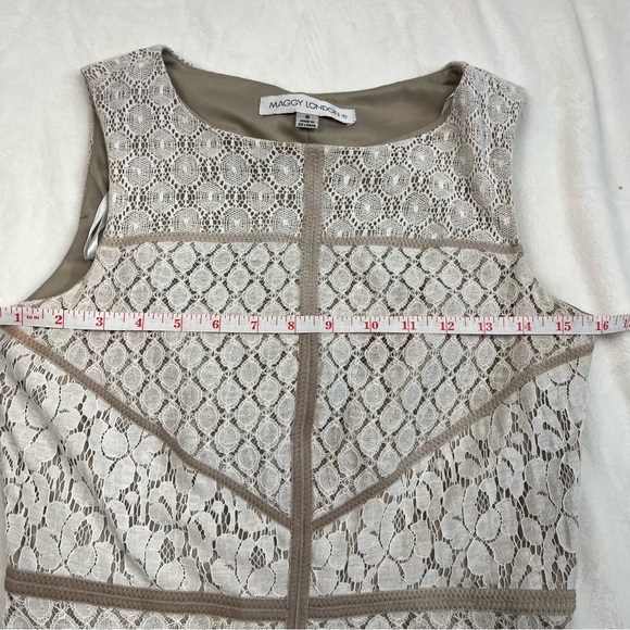 Maggy London Ivory Lace and Tan Bodycon Dress size 8 - Picture 6 of 7